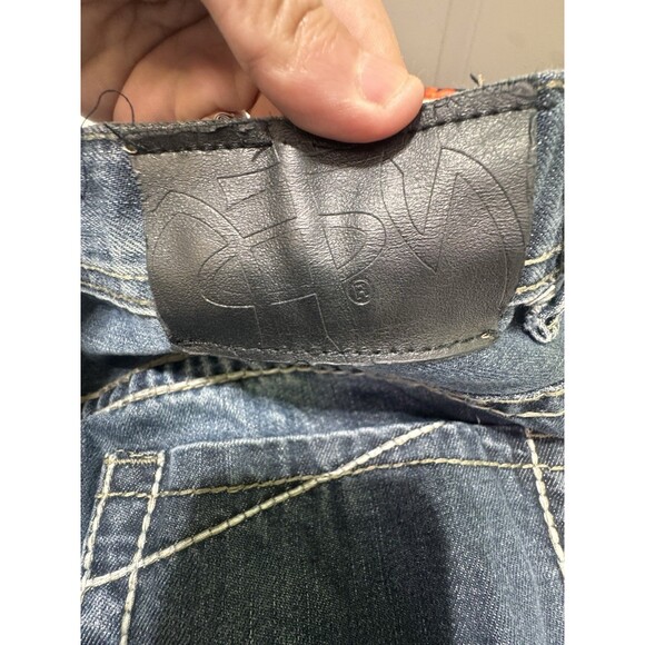 Mens Isaiah Jeans Dark Stone Wash Whiskers Size 40 L Regular Bootcut Christian - Picture 11 of 11